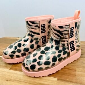 UGG Waterproof Leopard Zebra Print Pink Classic Mini Boots Women's Size 6